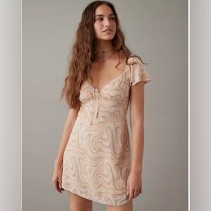 NWT American Eagle Mini Dress Flutter Sleeve Corset  Peach Swirls Lined Large